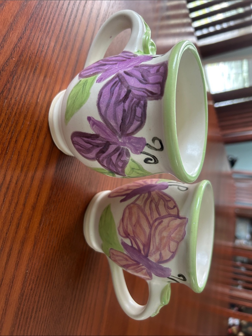 Pottery handmade set of two mugs Butterfly